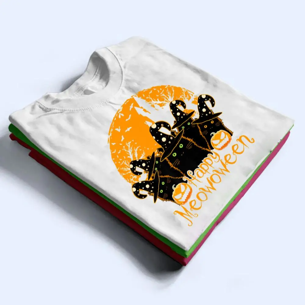 Black-Cat-Witch-Hat-Halloween-Shirt-Happy-Meowloween-Vintage-Premium-T-Shirt-1 Black Cat Witch Hat Halloween-Shirt Happy Meowloween Vintage Premium T Shirt