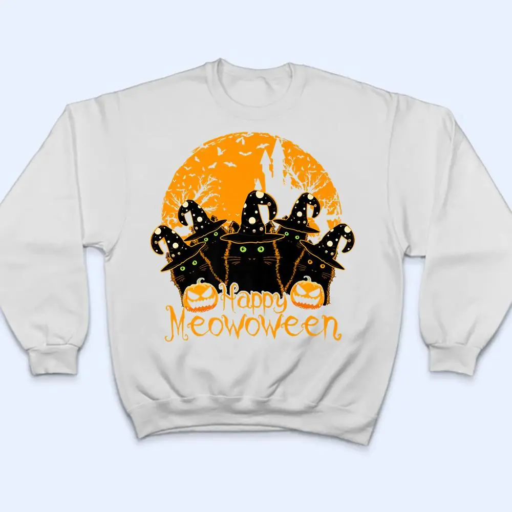 Black-Cat-Witch-Hat-Halloween-Shirt-Happy-Meowloween-Vintage-Premium-T-Shirt-4 Black Cat Witch Hat Halloween-Shirt Happy Meowloween Vintage Premium T Shirt