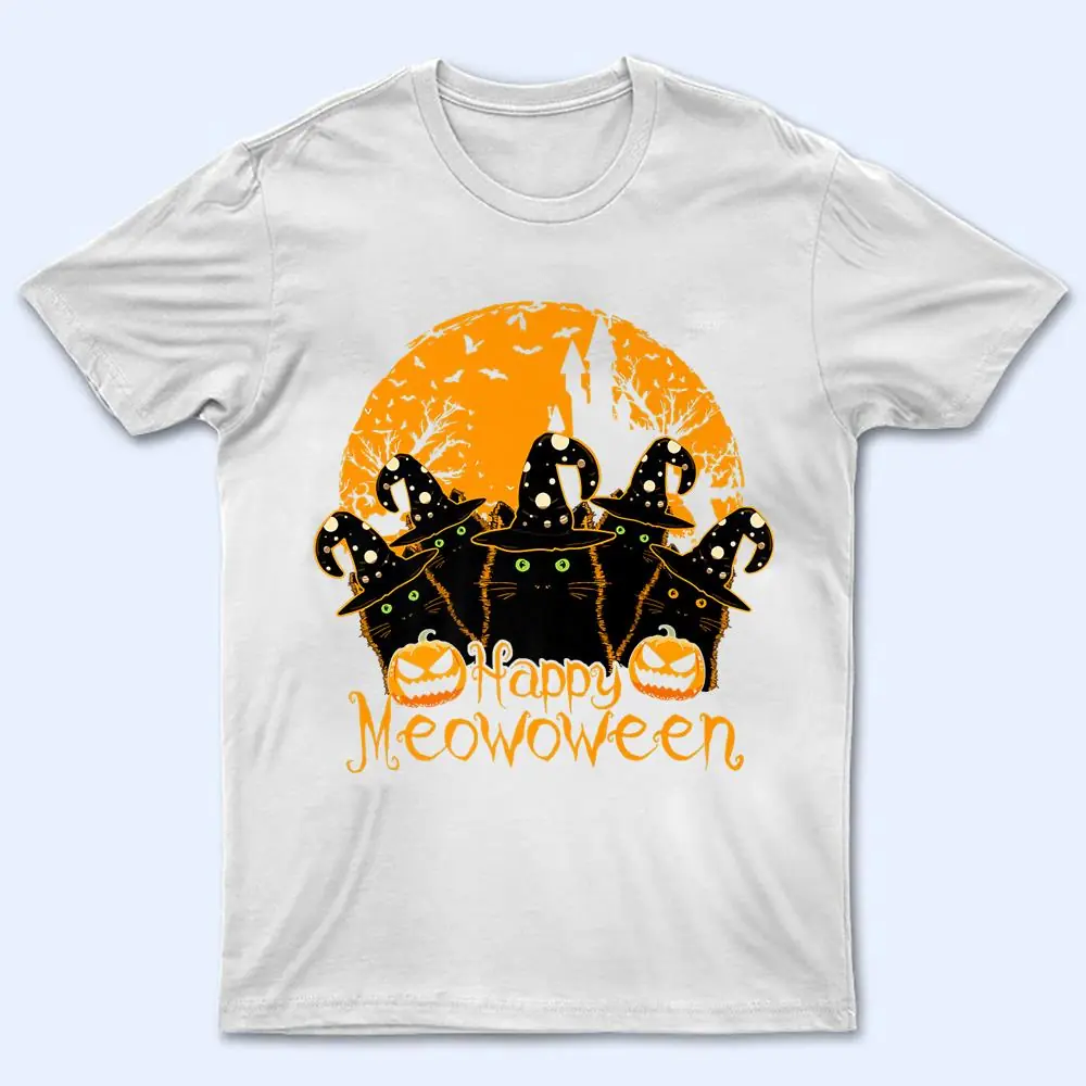Black Cat Witch Hat Halloween-Shirt Happy Meowloween Vintage Premium T Shirt Black Cat Witch Hat Halloween-Shirt Happy Meowloween Vintage Premium T Shirt
