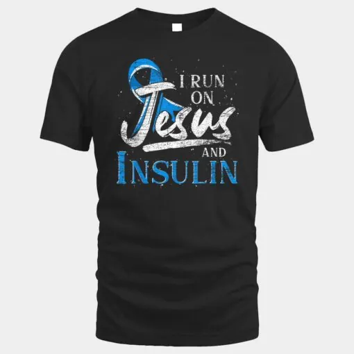 Blue Ribbon I Run On Jesus And Insulin Diabetes Awareness