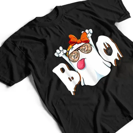 Boo Ghost Sunglasses Leopard Funny Halloween Girls Women T Shirt