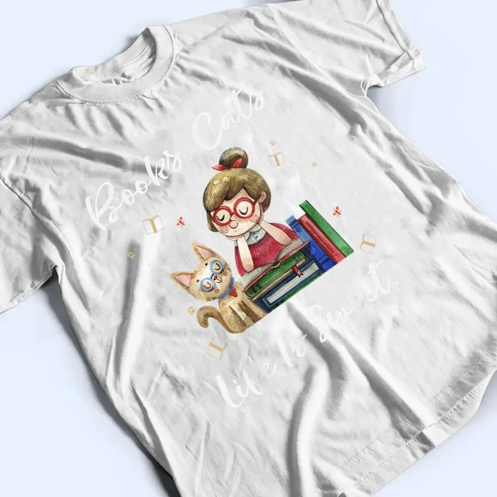 Books-Cats-Life-Is-Sweet-Cat-Book-Lovers-Reading-Book-Ver-2-T-Shirt-2 Books Cats Life Is Sweet Cat Book Lovers Reading Book Ver 2 T Shirt