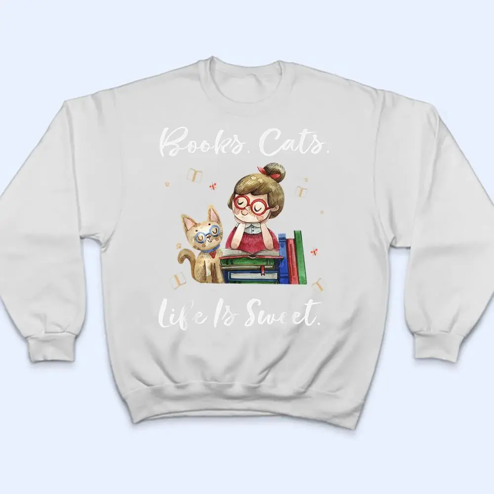 Books-Cats-Life-Is-Sweet-Cat-Book-Lovers-Reading-Book-Ver-2-T-Shirt-4 Books Cats Life Is Sweet Cat Book Lovers Reading Book Ver 2 T Shirt