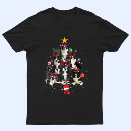 Border Collie Dog Christmas Tree reindeer antlers Gifts T Shirt
