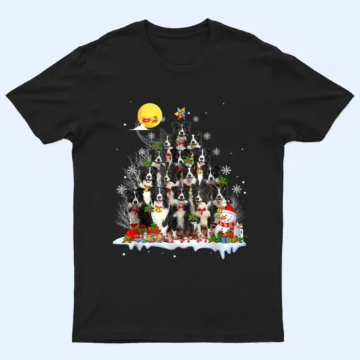 Border Collie Dog Lover Matching Santa Christmas Tree T Shirt