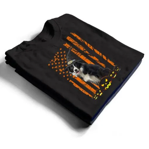 Border Collie Dog Pumpkin American Flag Witch Halloween T Shirt