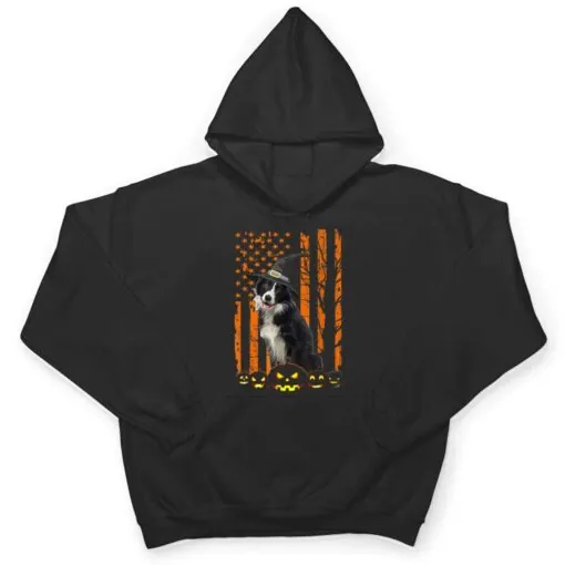 Border Collie Dog Pumpkin American Flag Witch Halloween T Shirt