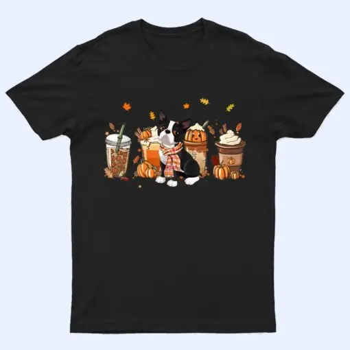 Boston Terrier Pumpkin Spice Latte Iced Autumn Dog Fall T Shirt