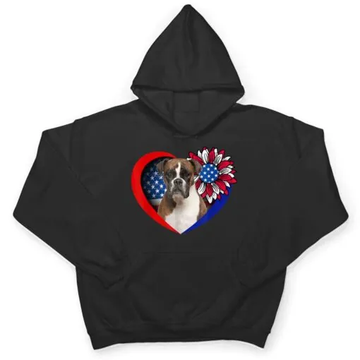 Boxer Dog Heart American Flag 4th Of July Usa Flag Sunflower T Shirt