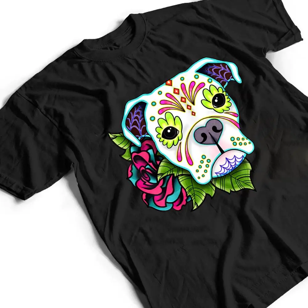 Boxer-in-White-Day-of-the-Dead-Sugar-Skull-Dog-T-Shirt-2 Boxer in White - Day of the Dead Sugar Skull Dog T Shirt