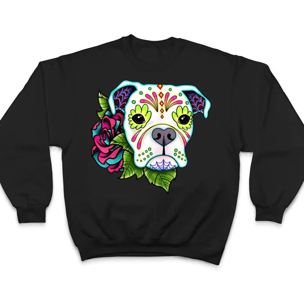 Boxer-in-White-Day-of-the-Dead-Sugar-Skull-Dog-T-Shirt-4 Boxer in White - Day of the Dead Sugar Skull Dog T Shirt