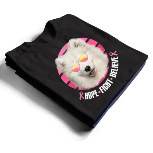 Breast Cancer Awareness Samoyed Dog Pink Ribbon T Shirt