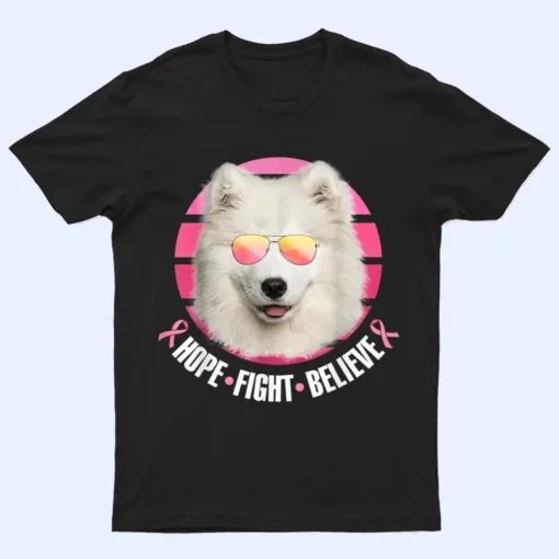 Breast Cancer Awareness Samoyed Dog Pink Ribbon T Shirt