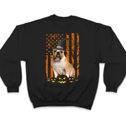 Bulldog Dog Pumpkin American Flag Vintage Halloween Witch T Shirt