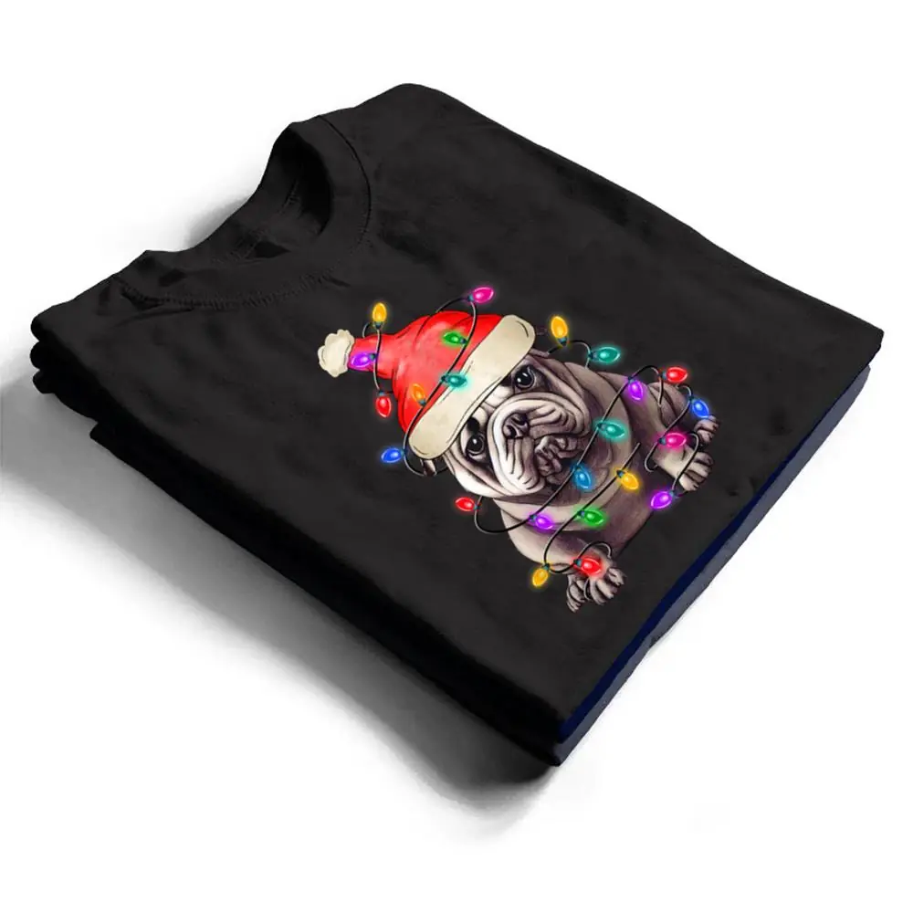 Bulldog Santa Christmas Tree Lights Xmas Boys Dog Dogmas T Shirt
