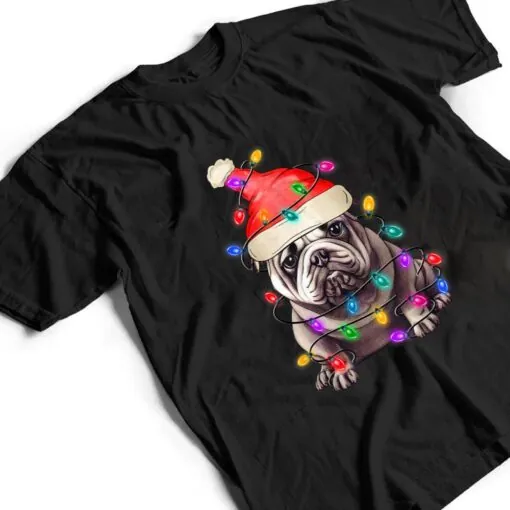 Bulldog Santa Christmas Tree Lights Xmas Boys Dog Dogmas T Shirt