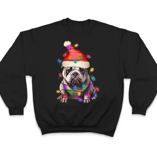 Bulldog Santa Christmas Tree Lights Xmas Boys Dog Dogmas T Shirt