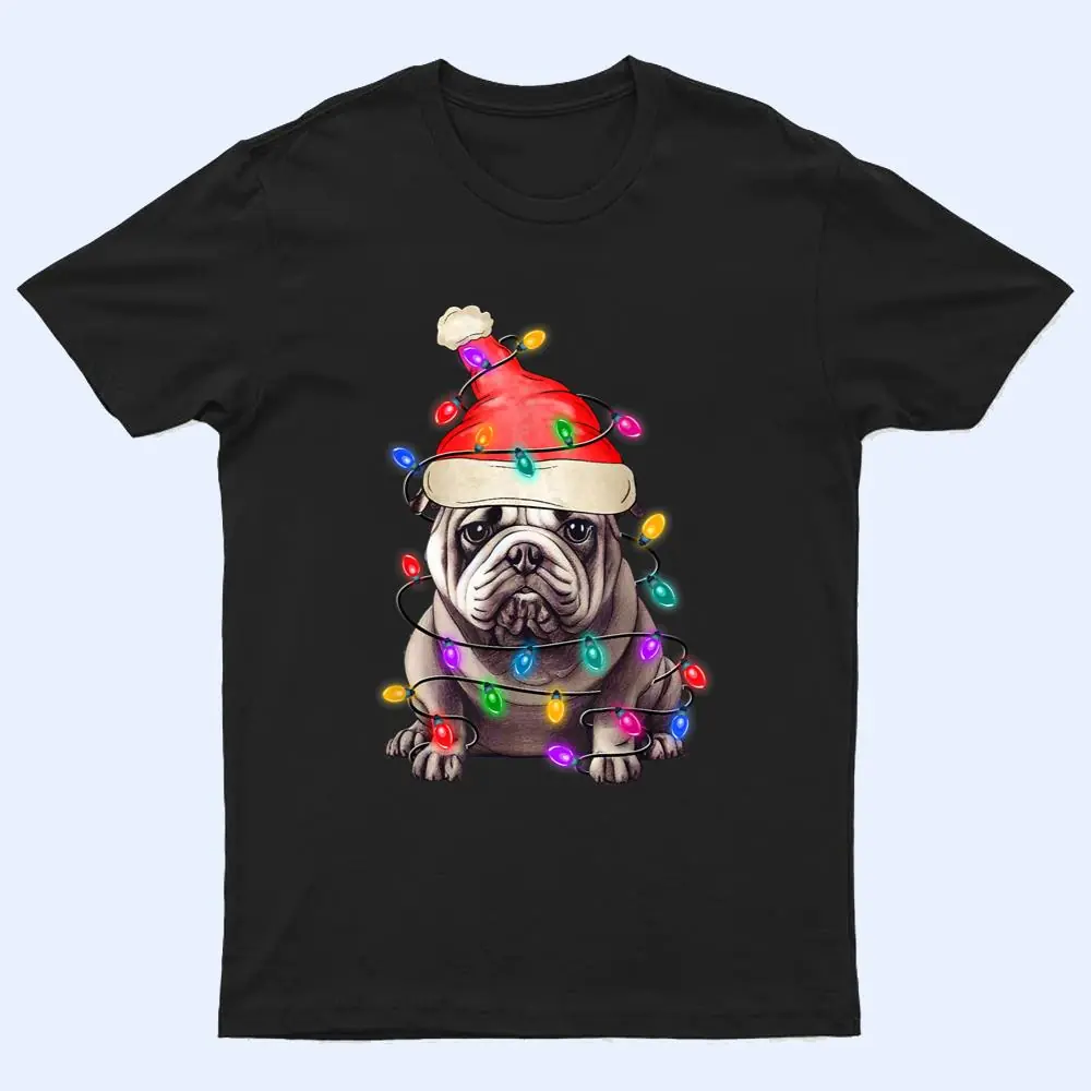 Bulldog Santa Christmas Tree Lights Xmas Boys Dog Dogmas T Shirt
