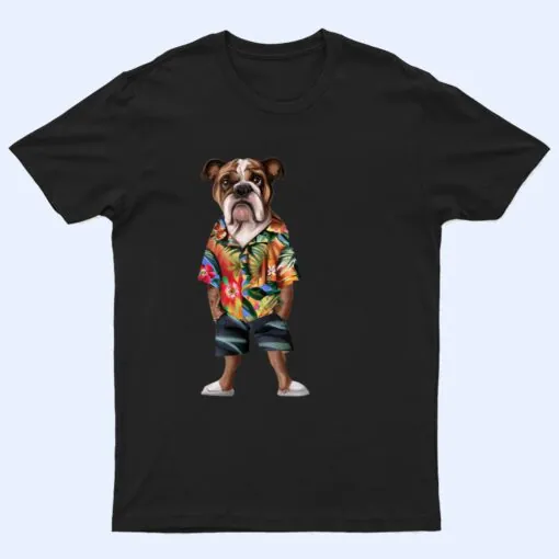 Bulldog Wearing A Hawaiian  And Shorts T Shirt