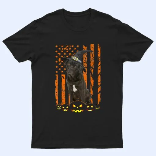 Cane Corso Dog Pumpkin American Flag Vintage Halloween Witch T Shirt