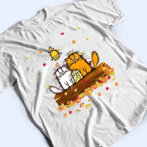 Cat Autumn Fall Leaves Thanksgiving T Shirt