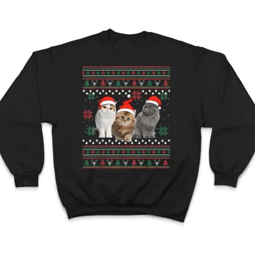 Cat Christmas Ugly Sweater Santa Hat Gifts For Cat Lover T Shirt