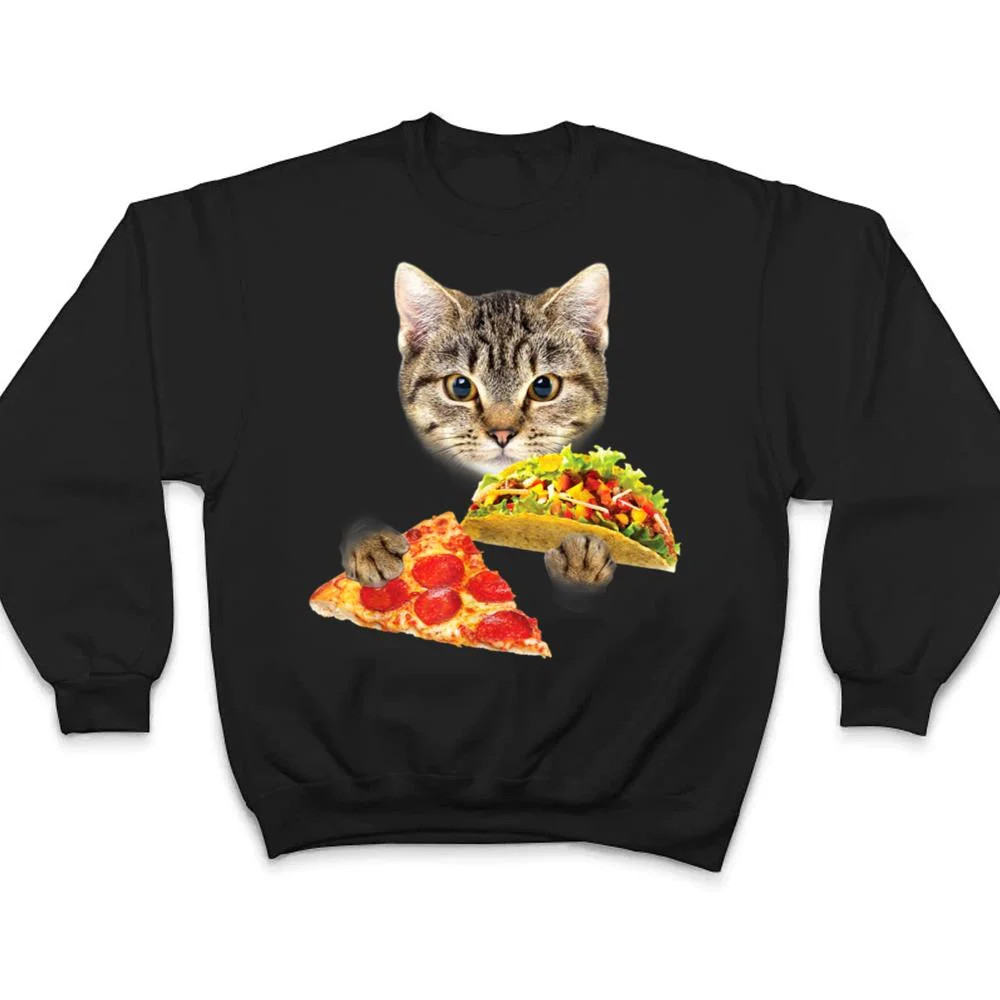 Cat-Eating-Taco-and-Pizza-Funny-Kitty-by-Zany-Brainy-T-Shirt-4 Cat Eating Taco and Pizza , Funny Kitty by Zany Brainy T Shirt