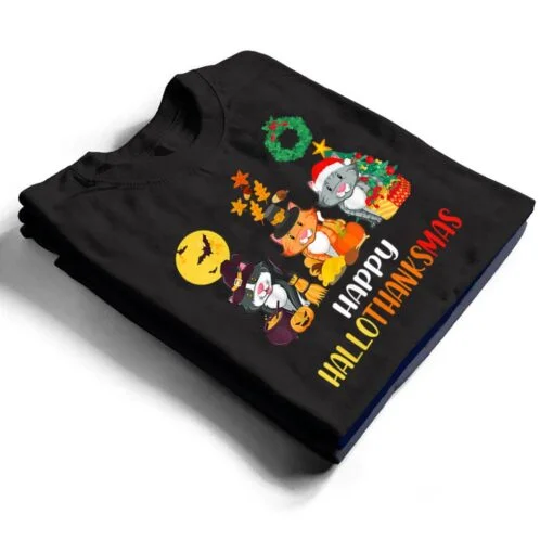 Cat Halloween Christmas Happy Hallothanksmas Thanksgiving T Shirt