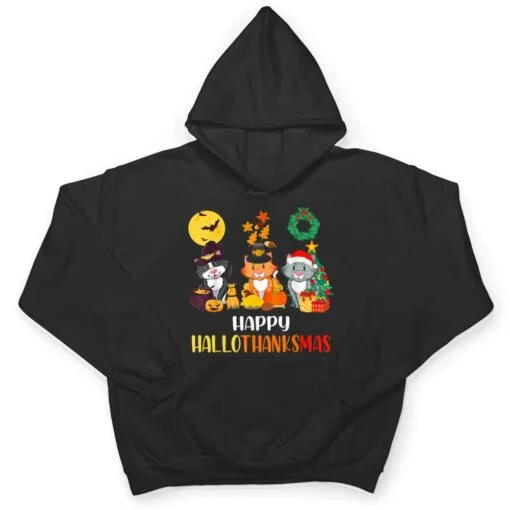 Cat Halloween Christmas Happy Hallothanksmas Thanksgiving T Shirt