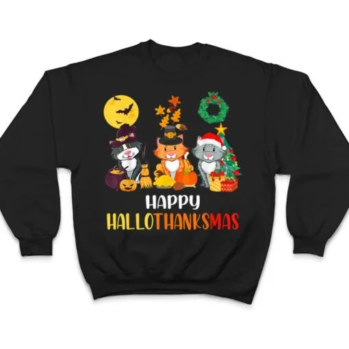 Cat Halloween Christmas Happy Hallothanksmas Thanksgiving T Shirt