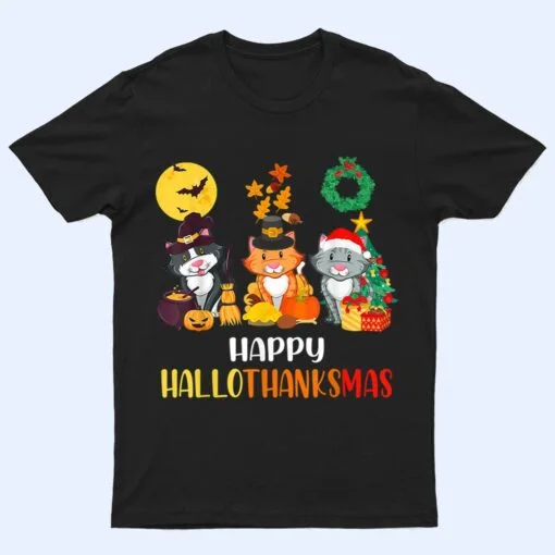 Cat Halloween Christmas Happy Hallothanksmas Thanksgiving T Shirt