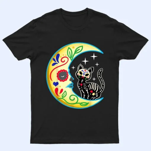 Cat Moon Sugar Skull Dia De Los Muertos Day Of He Dead T Shirt