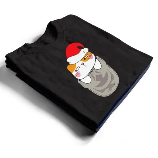 Cat Pocket Santa Hat Christmas Pajama Cute Kitten Xmas T Shirt