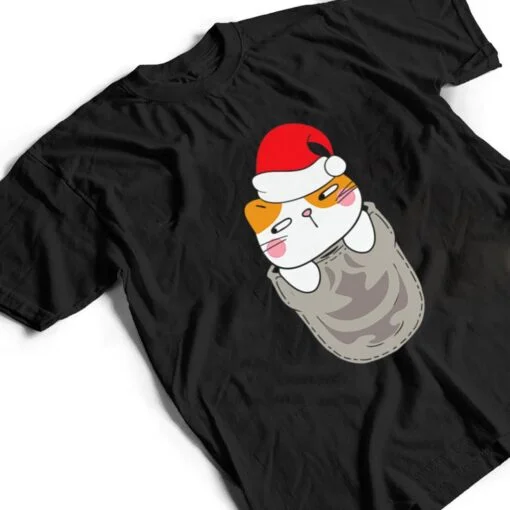 Cat Pocket Santa Hat Christmas Pajama Cute Kitten Xmas T Shirt