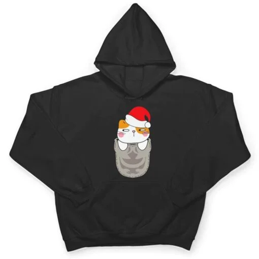 Cat Pocket Santa Hat Christmas Pajama Cute Kitten Xmas T Shirt