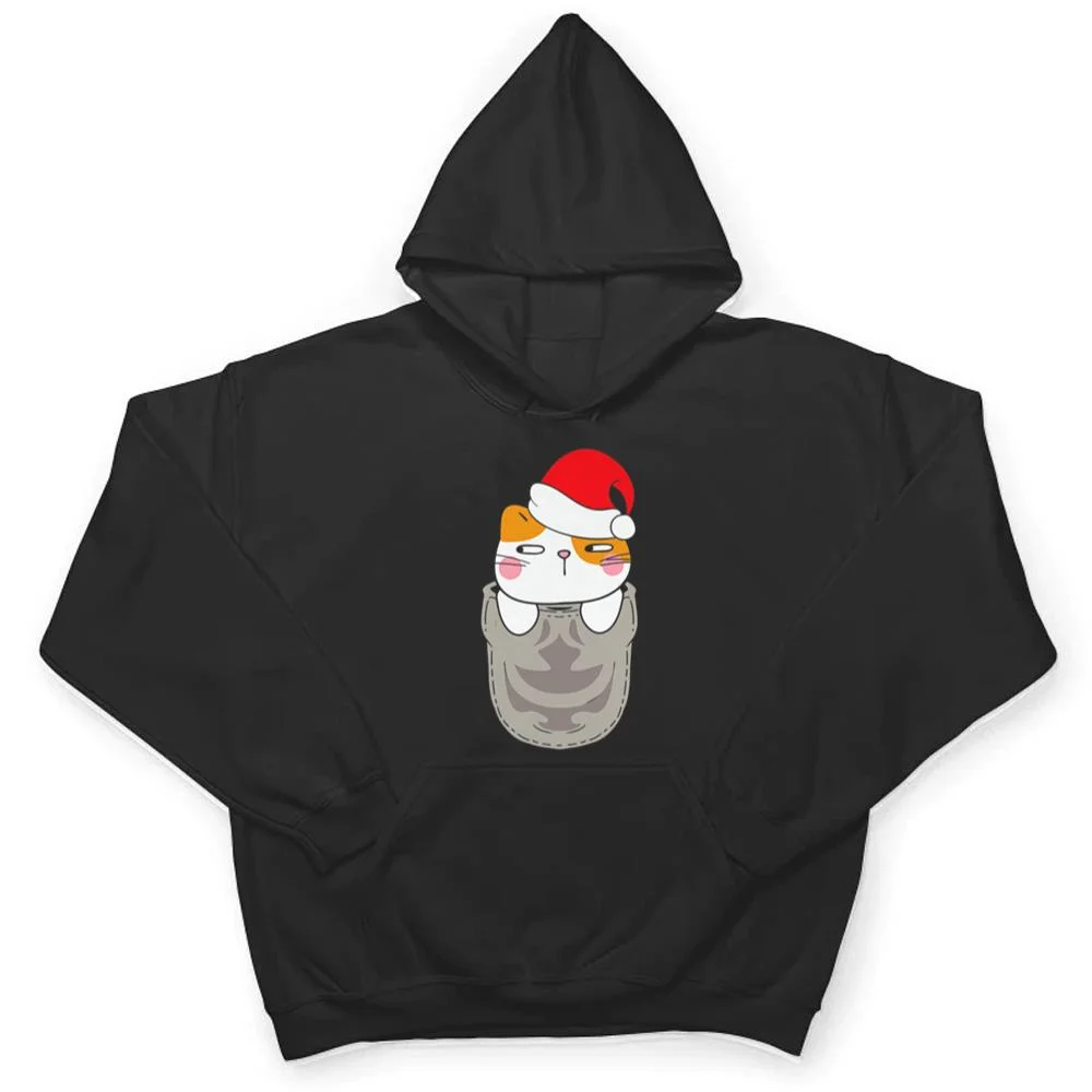Cat-Pocket-Santa-Hat-Christmas-Pajama-Cute-Kitten-Xmas-T-Shirt-3 Cat Pocket Santa Hat Christmas Pajama Cute Kitten Xmas T Shirt