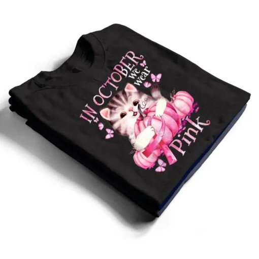 Cat Pumpkin Halloween In October We Wear Pink Breast Cancer T Shirt