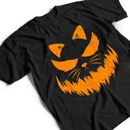 Cat Scary Pumpkin Face Jack O Lantern Halloween Costume T Shirt