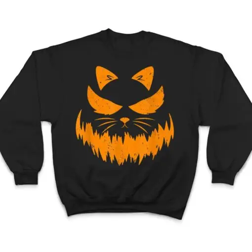 Cat Scary Pumpkin Face Jack O Lantern Halloween Costume T Shirt