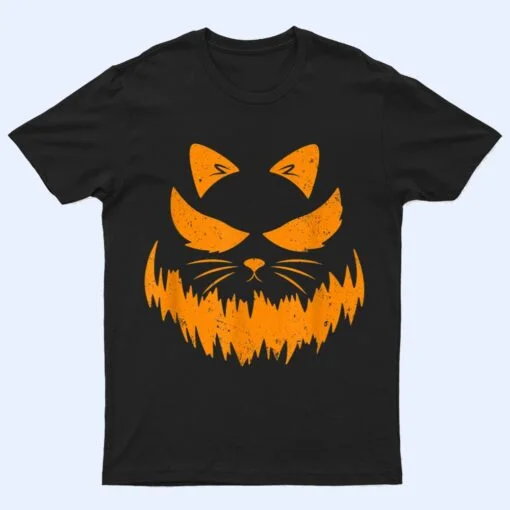 Cat Scary Pumpkin Face Jack O Lantern Halloween Costume T Shirt