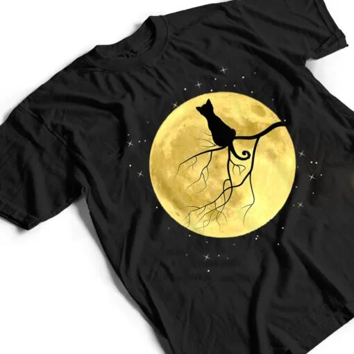 Cat Silhouette On Moon Mystical Cat Halloween Cat And Moon T Shirt
