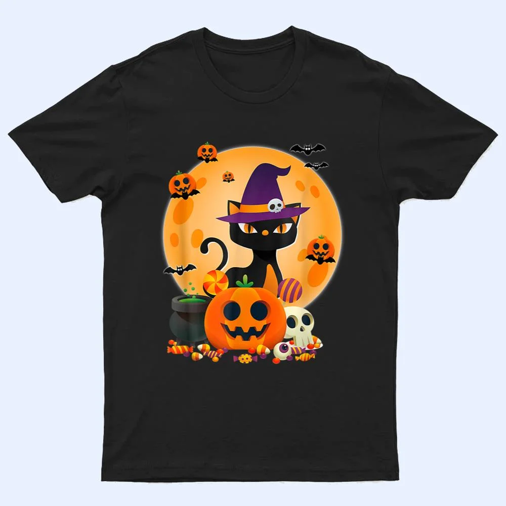 Cat With Witch Hat Pumpkin Bat Moon Cat Funny Halloween T Shirt Cat With Witch Hat Pumpkin Bat Moon Cat Funny Halloween T Shirt
