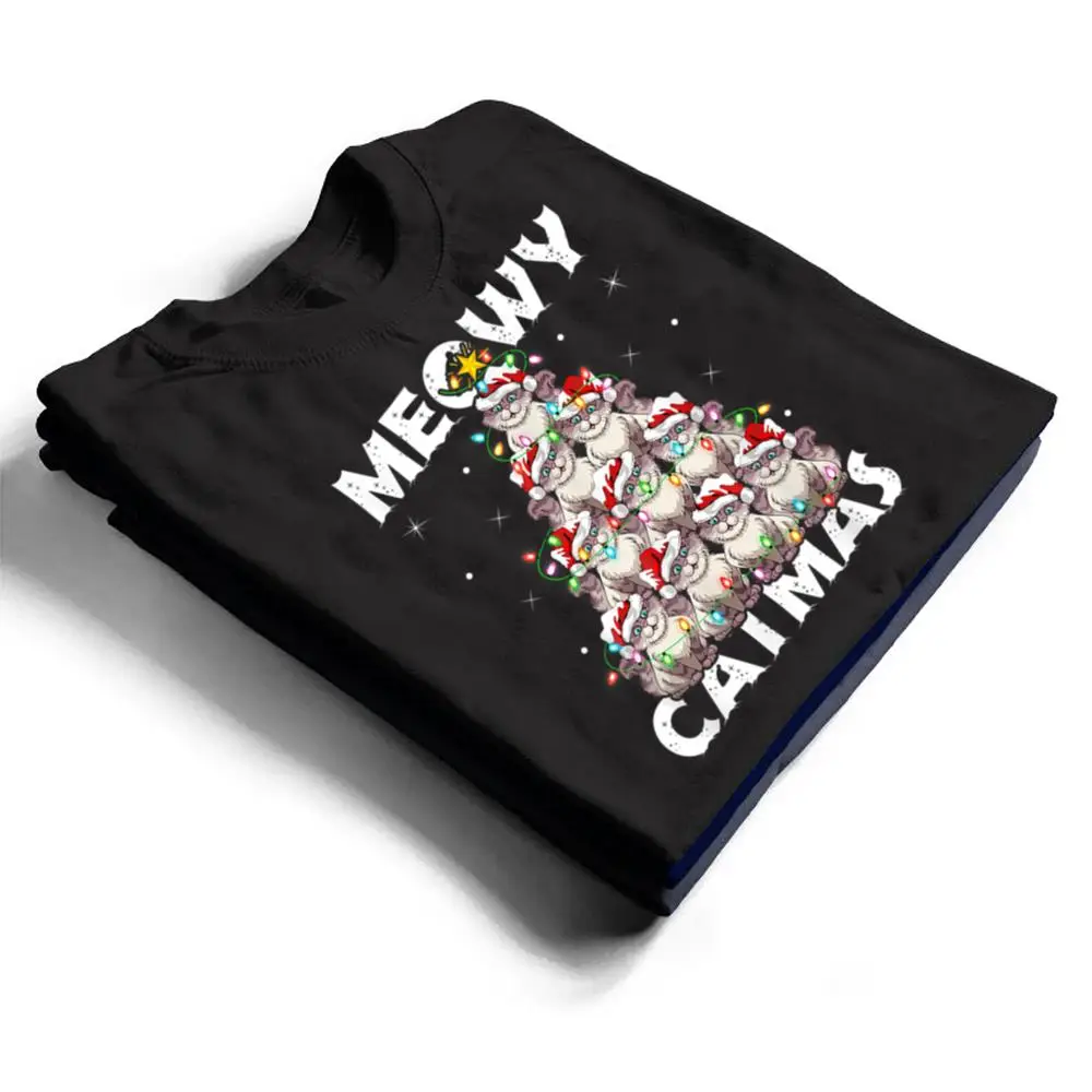Cat Xmas Lights Santa Meowy Catmas Cat Christmas Ree T Shirt