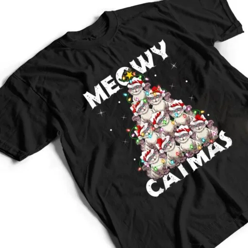 Cat Xmas Lights Santa Meowy Catmas Cat Christmas Ree T Shirt