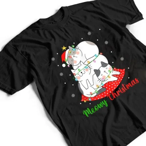 Cat Xmas Ree Lights Santa Cat Christmas T Shirt