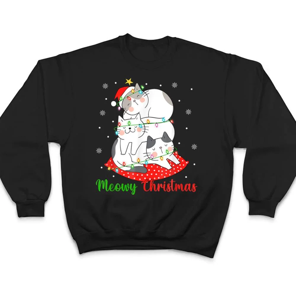 Cat Xmas Ree Lights Santa Cat Christmas T Shirt