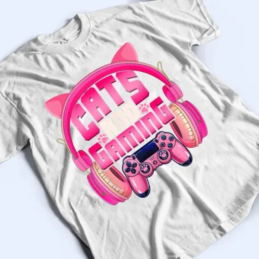 Cats And Gaming Funny Cat Lover Gaming Gifts Teens Girls T Shirt