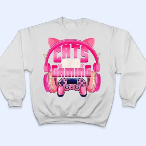 Cats And Gaming Funny Cat Lover Gaming Gifts Teens Girls T Shirt