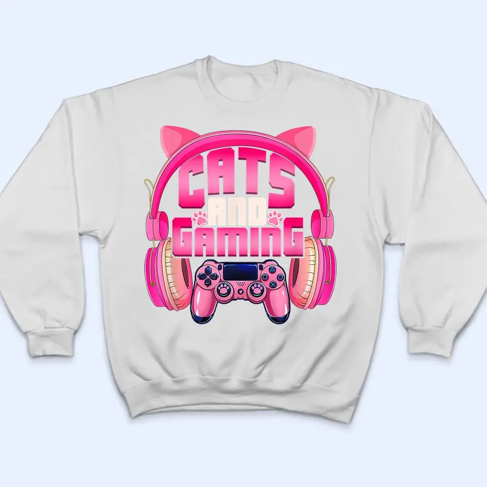 Cats-And-Gaming-Funny-Cat-Lover-Gaming-Gifts-Teens-Girls-T-Shirt-4 Cats And Gaming Funny Cat Lover Gaming Gifts Teens Girls T Shirt