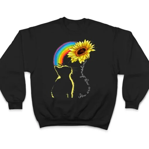 Cats Are My Sunshine Sunflower Rainbow Funny Cat Lovers Gift T Shirt